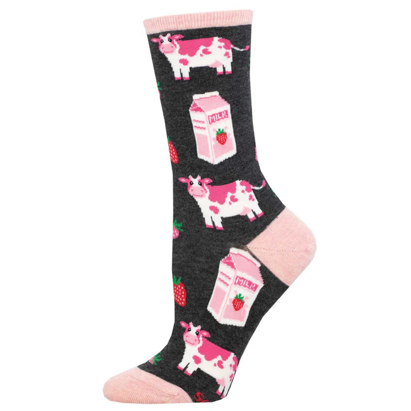 Strawberry Milk Women's Crew Socks Charcoal Heather