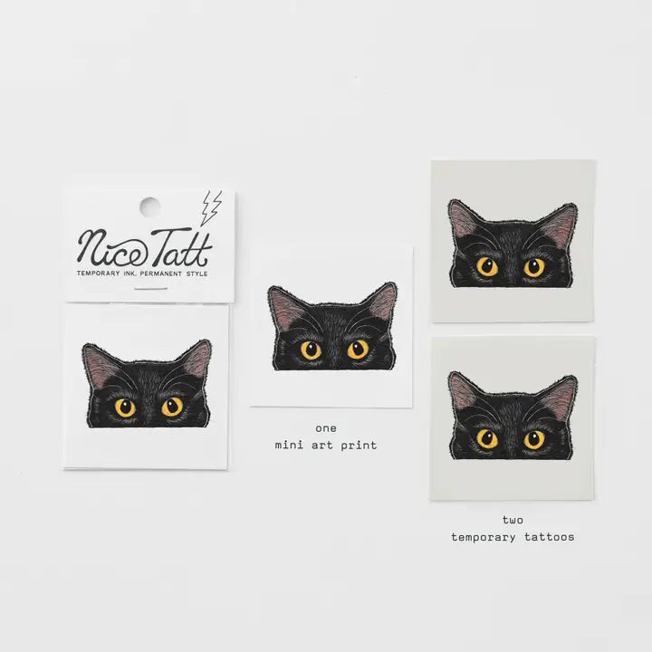 Tinker Peeking Black Cat Nice Tatt Temporary Tattoo