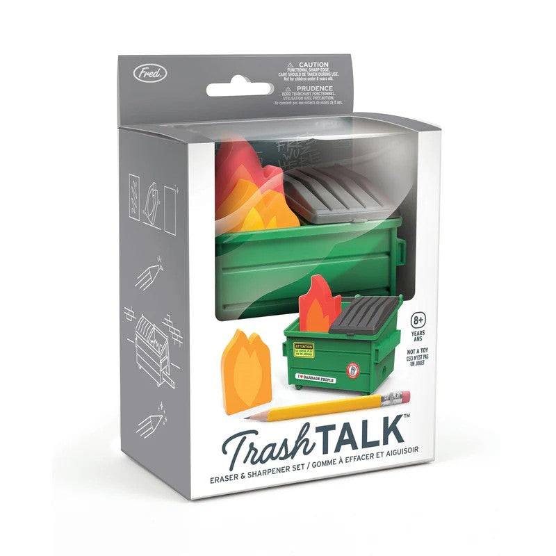 Trash Talk Dumpster Fire Eraser & Sharpener Set