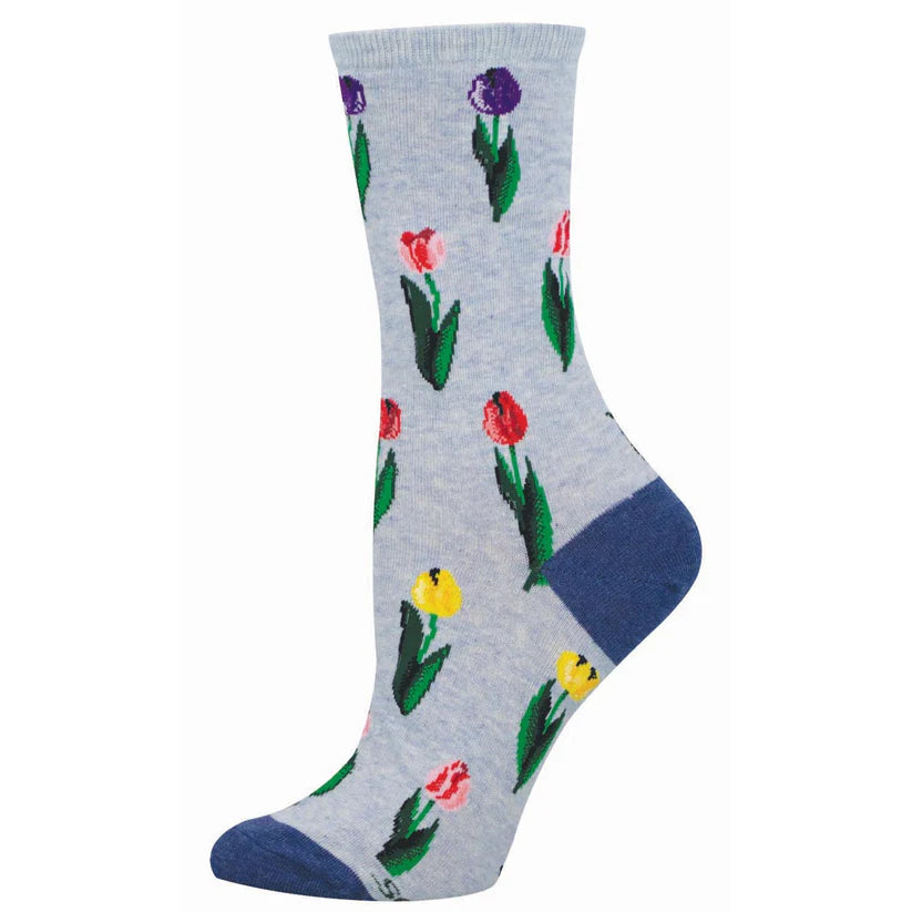 Tulips Women's Crew Socks Blue Heather
