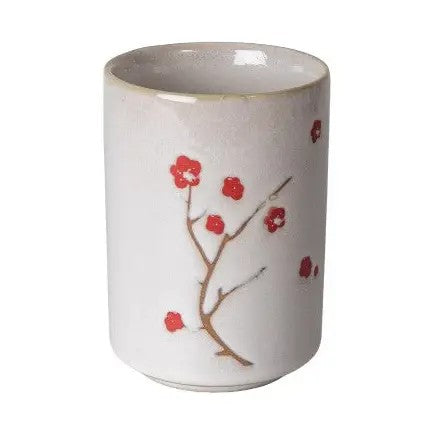 Ume Plum Blossoms Yunomi Style Tea Cup White 10 oz