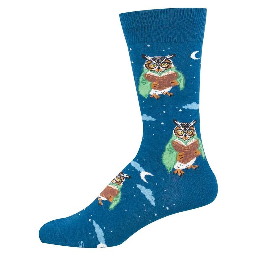 Up Owl Night Men's Socks Blue
