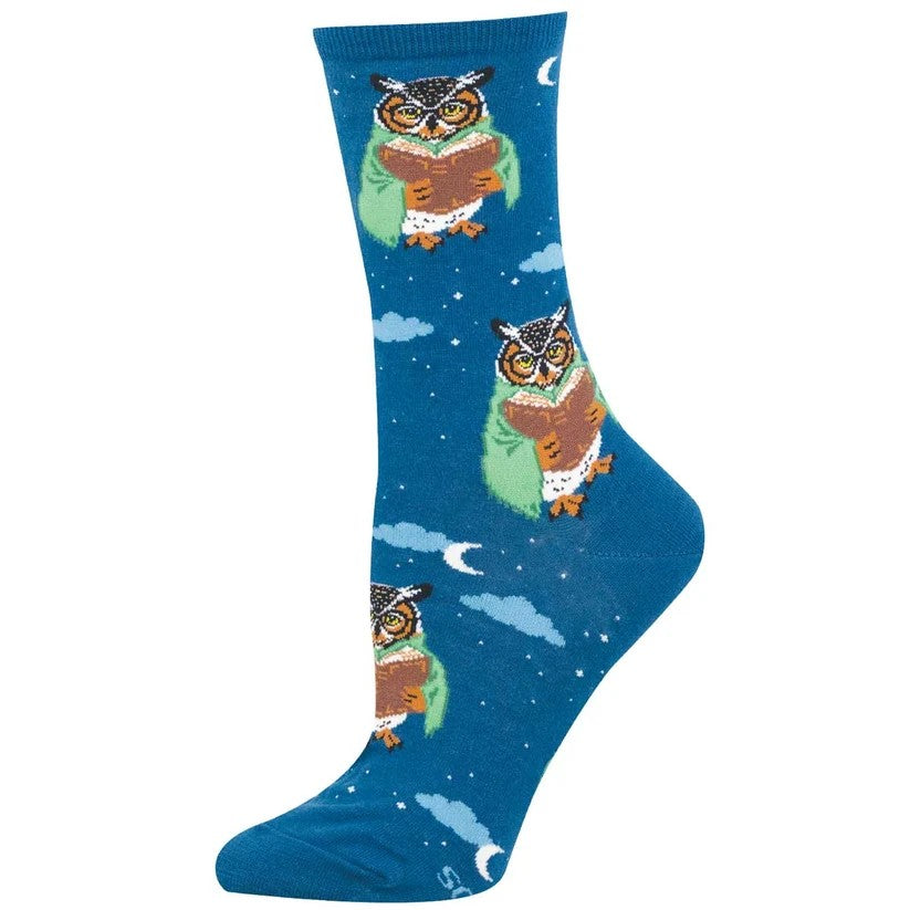 Up Owl Night Women's Socks Blue