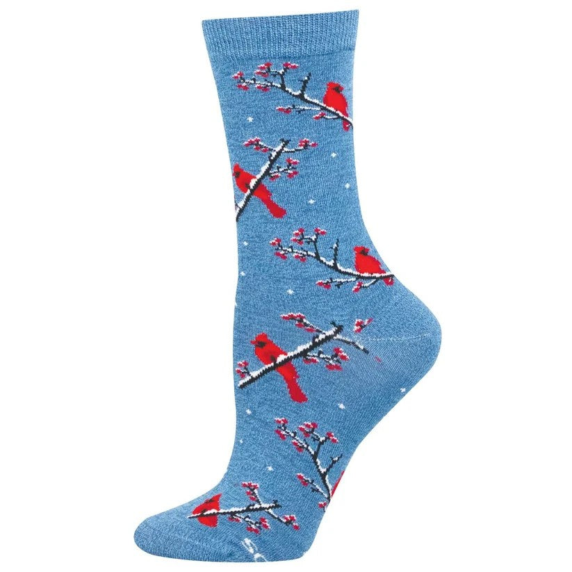 Winter Cardinal Women's Bamboo Socks Blue Heather