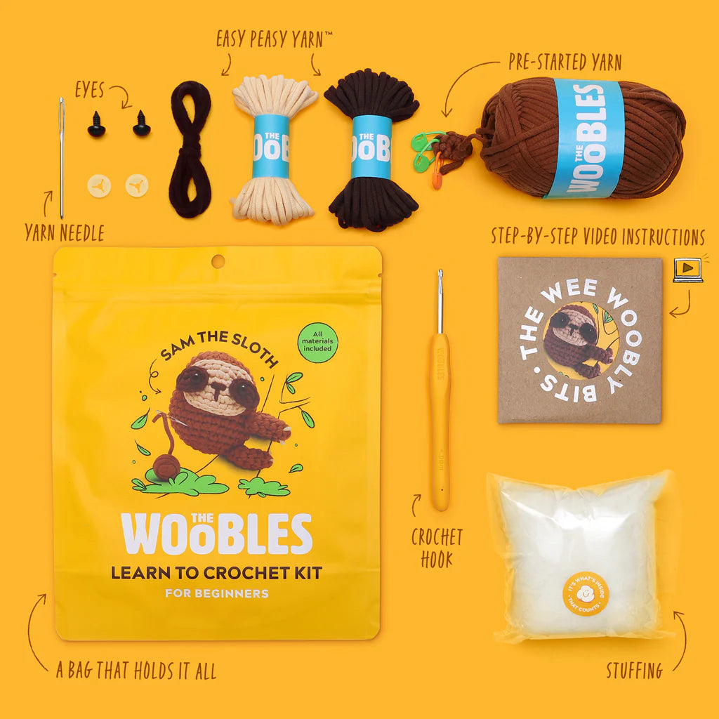 Woobles Sam The Sloth Beginner Crochet Kit