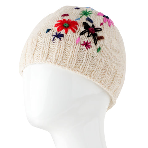 Wool Hat Multi Color Flowers 21.99 Off White