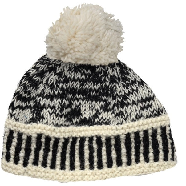 Wool Hat Two-Tone With Pom 17.99 Black And White