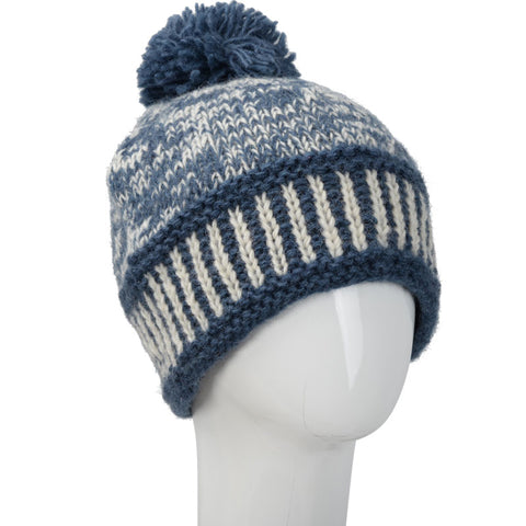 Wool Hat Two-Tone With Pom 17.99 Blue And White