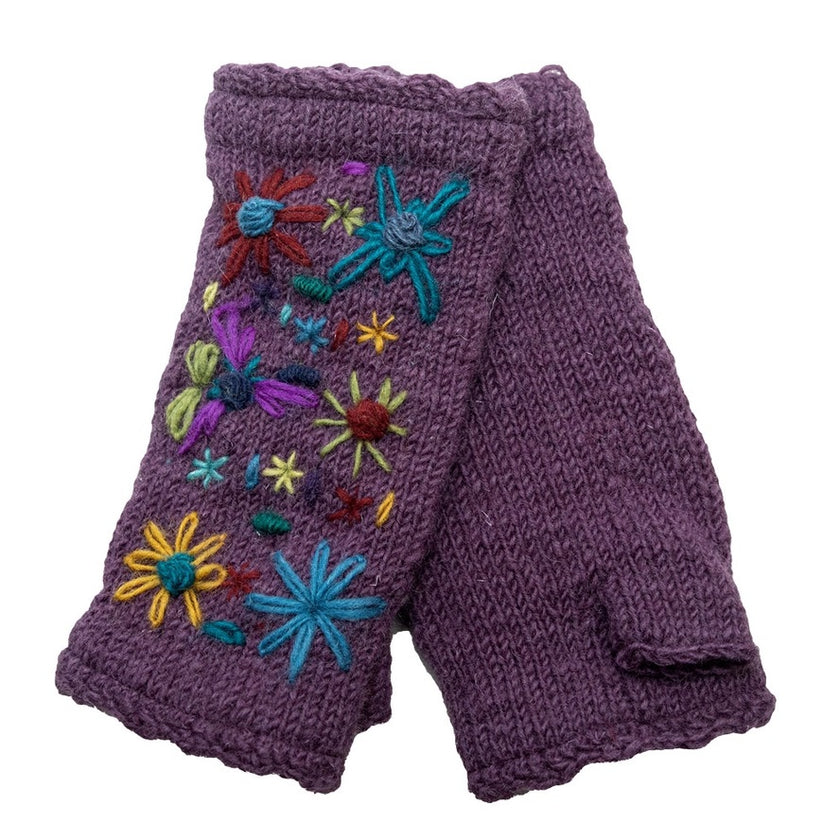 Wool Arm Warmers Multi Color Flower 21.99 Purple
