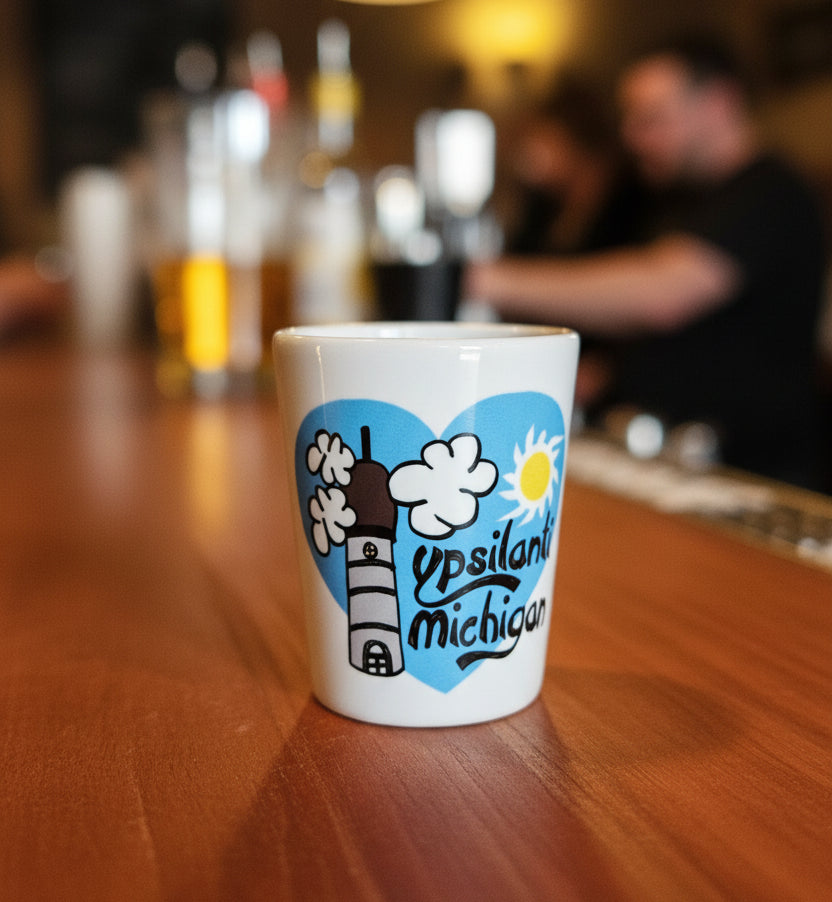 Ypsilanti Cartoon Shot Glass White
