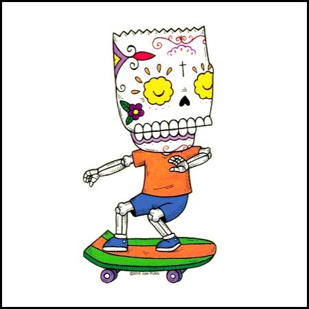 Bart Simpson Skateboard Sugar Skull Sticker Simpsons