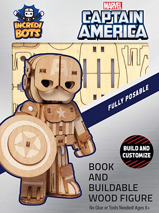 Captain America IncrediBots Book And Buildable Wood Figure Marvel