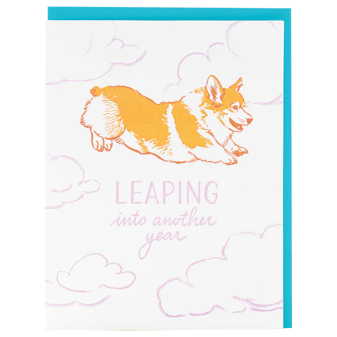 Card Corgi Leaping Another Year Birthday