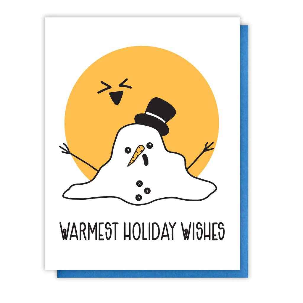 Card Warmest Holiday Wishes Melting Snowman Christmas