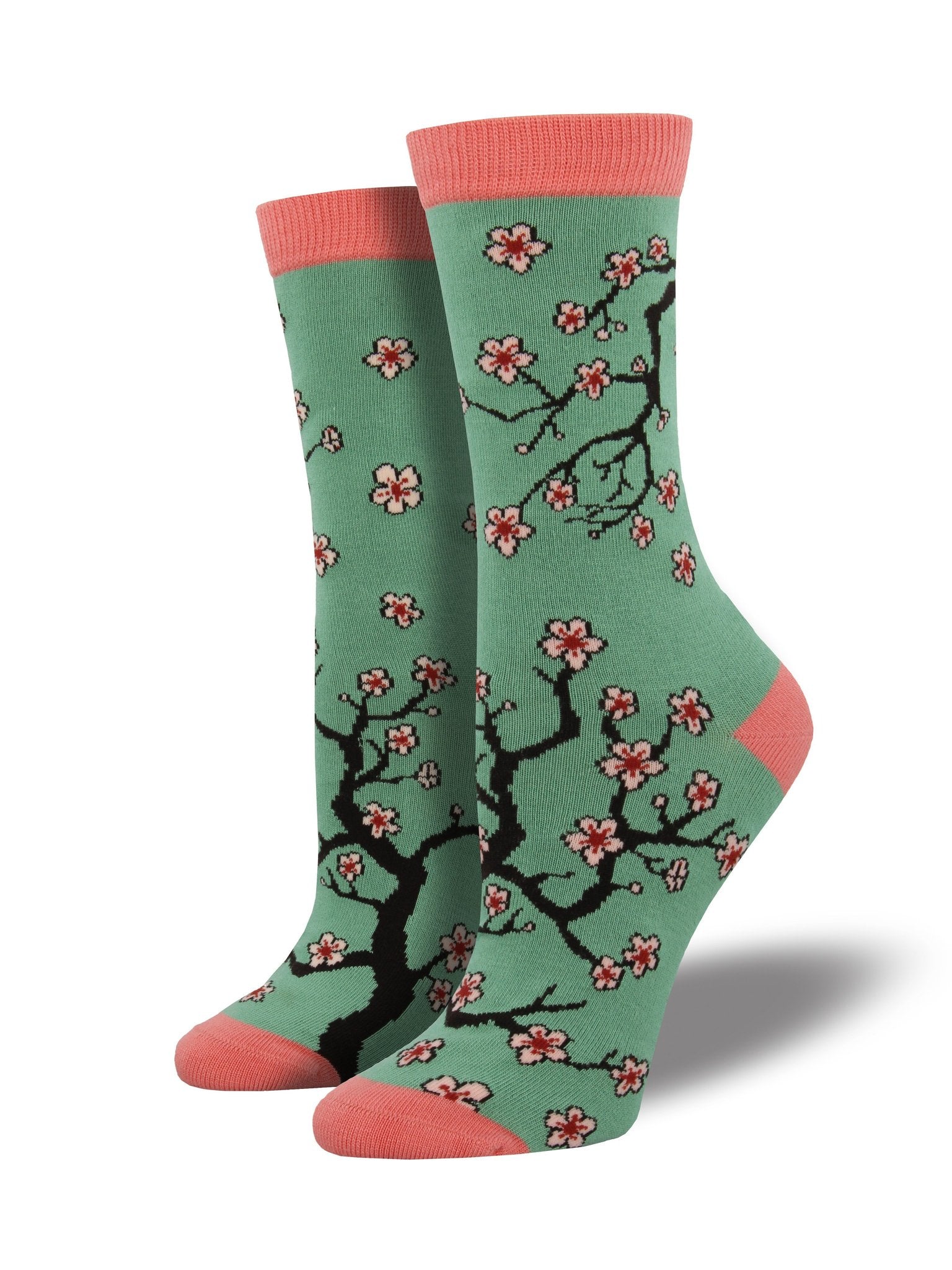 Cherry Blossoms Women's Bamboo Socks Jade Green