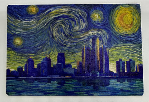Detroit Starry Night Wood Postcard