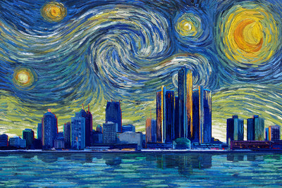 Detroit Starry Night Wooden Sign