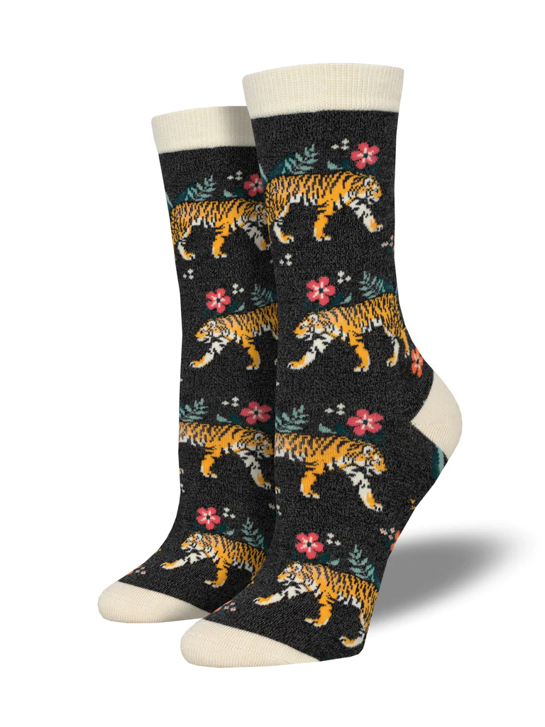 Floral Tiger Women's Bamboo Socks Charcoal Heather