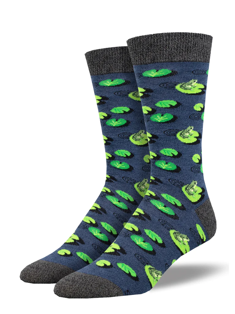 Leaping Lily Pads Men's Bamboo Socks Navy Heather