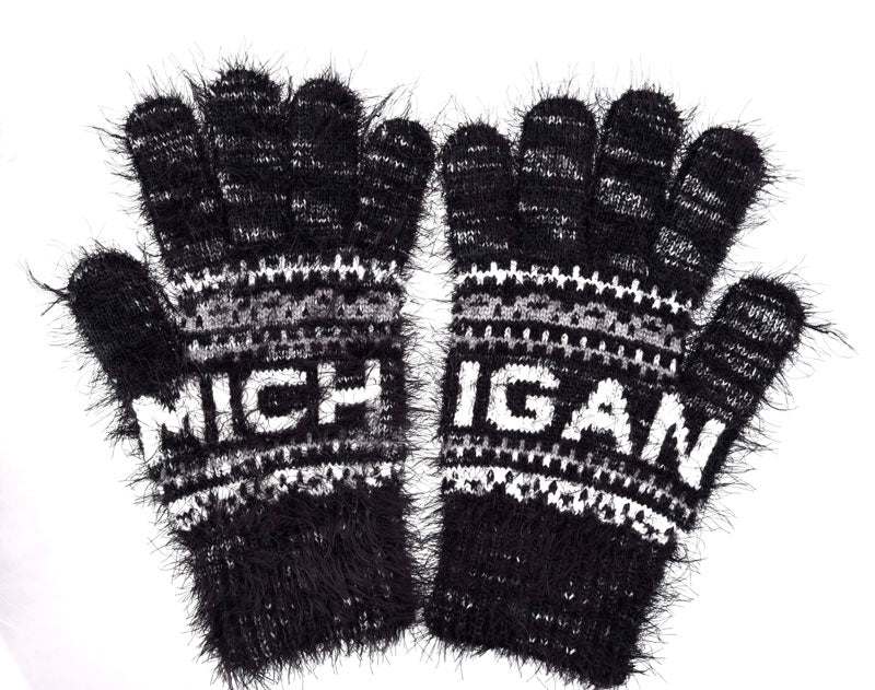 Michigan Black Fuzzy Gloves