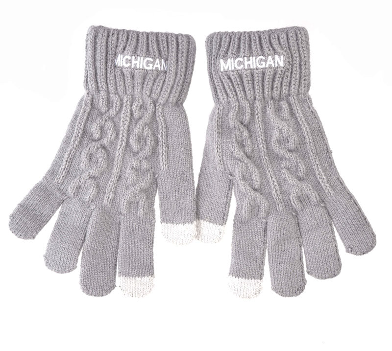 Michigan Gray Cable Knit Gloves