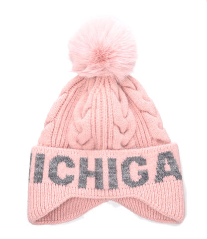 Michigan Pink Knit Pom Hat