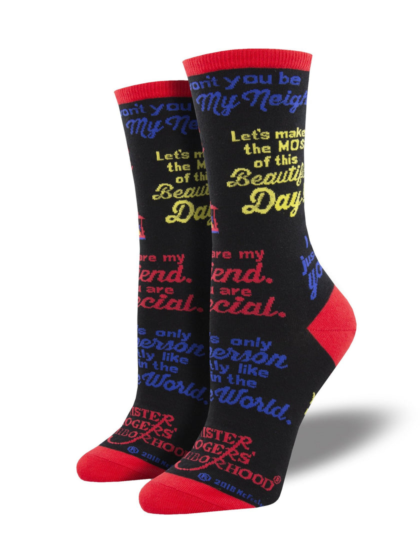 Mister Rogers Quotes Women's Crew Socks Black
