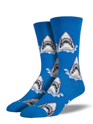 Shark Attack Men's Crew Socks Blue