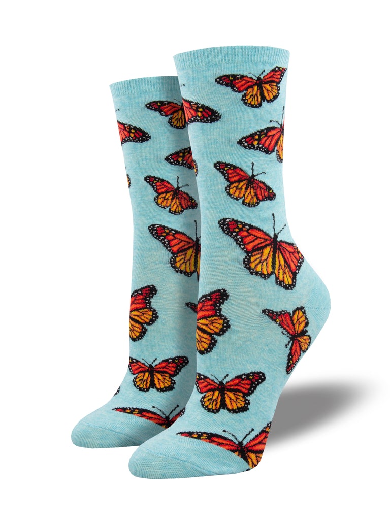Social Butterfly Women's Crew Socks Blue Heather