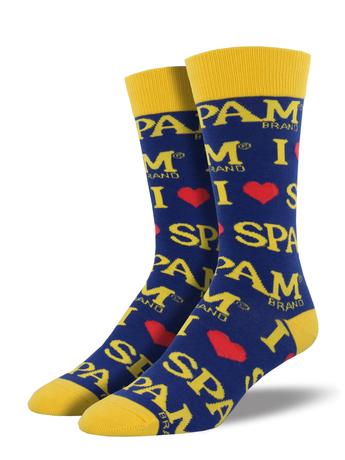 Spam Men's Crew Socks Blue