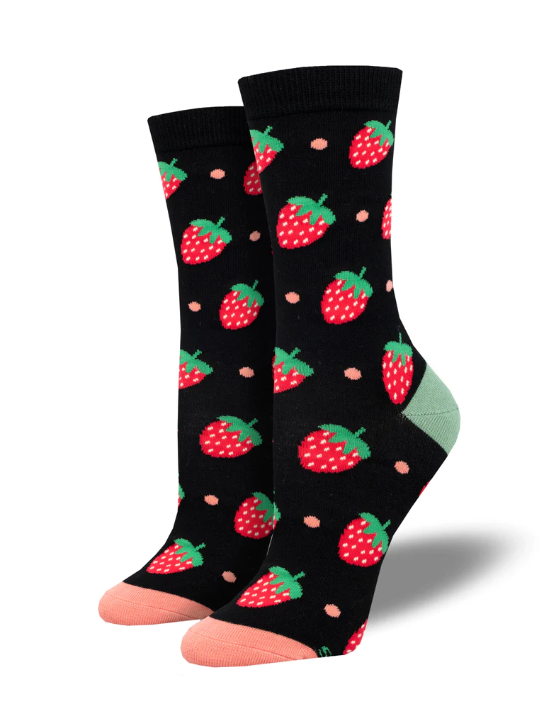 Strawberry Delight Women's Bamboo Socks Black