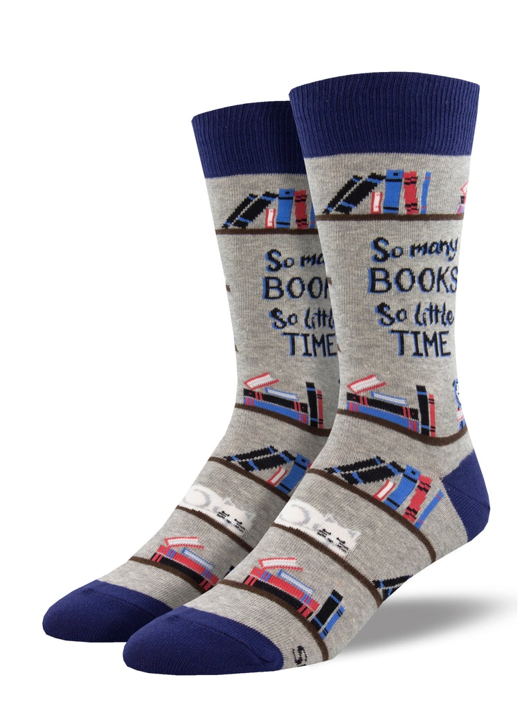 Time For A Good Book Men's Crew Socks Gray Heather