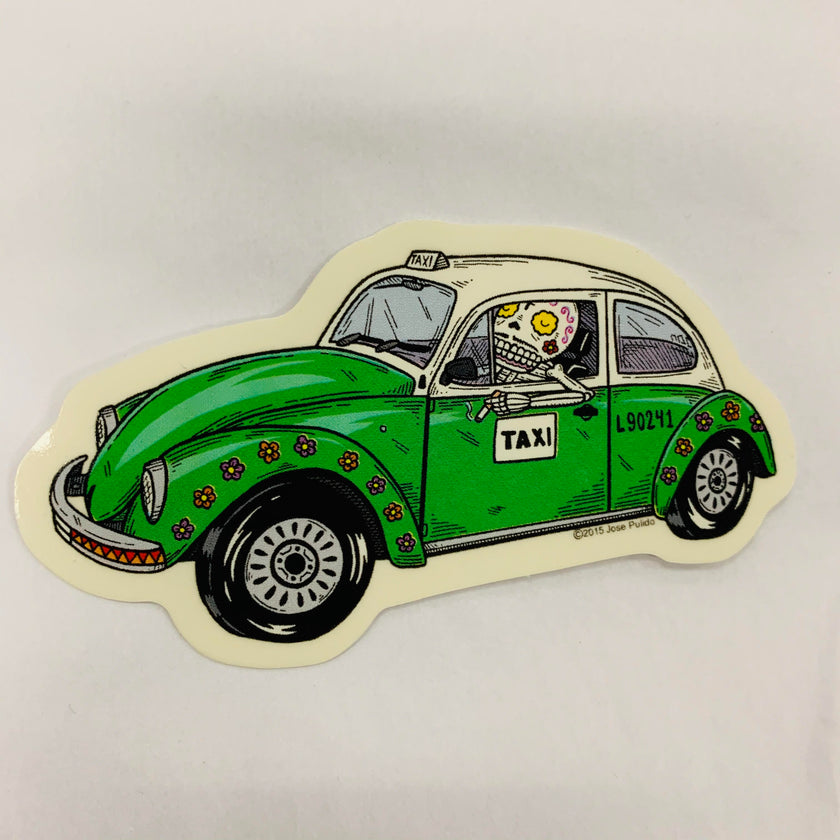 VW Beetle Taxi Sugar Skull Sticker
