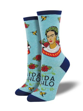 Viva La Frida Kahlo Women's Crew Socks Sky Blue Heather